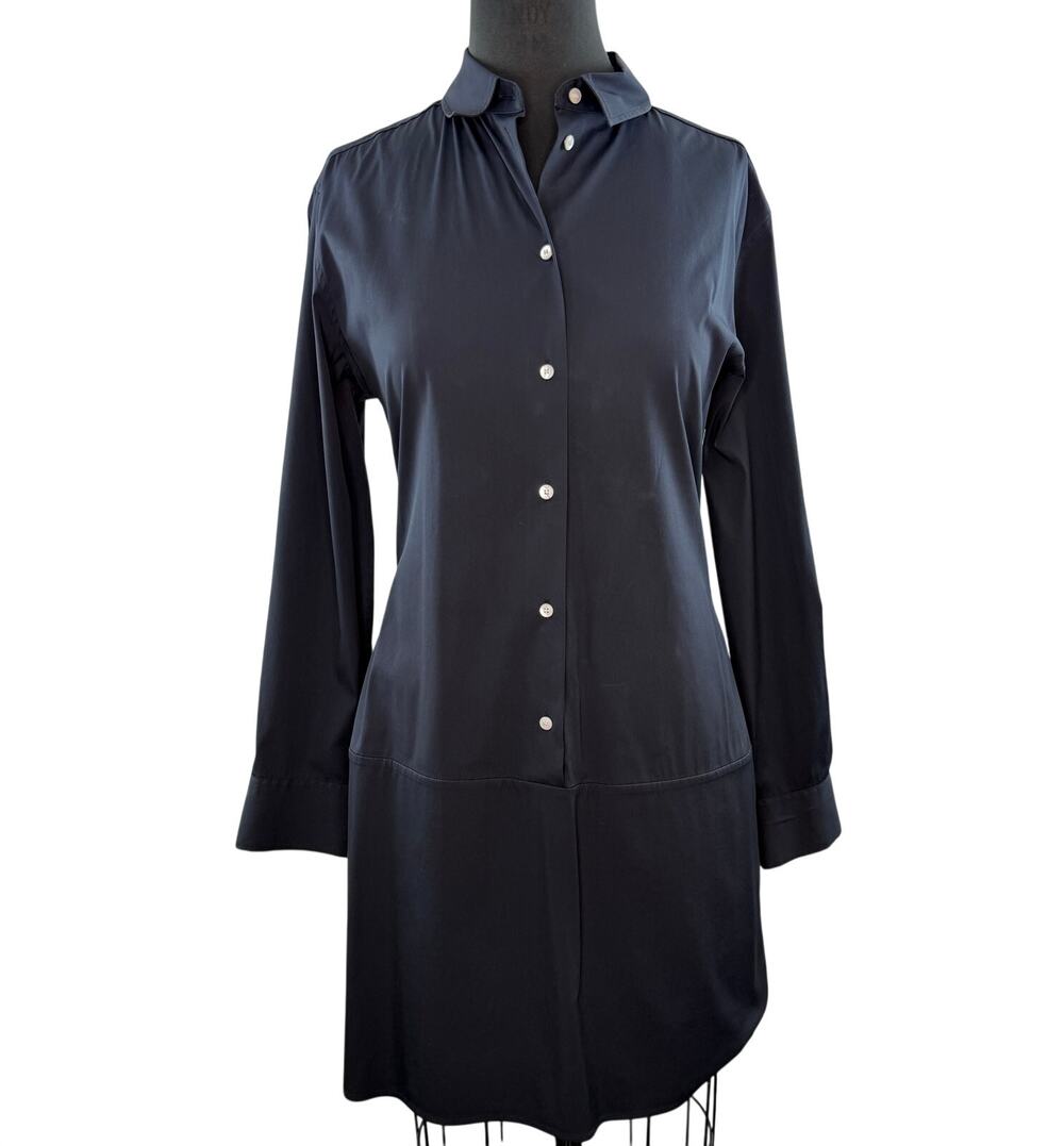 Acne Studios Black Mover Shirt Dress Cotton Stretch Collared Button-Up Size 38